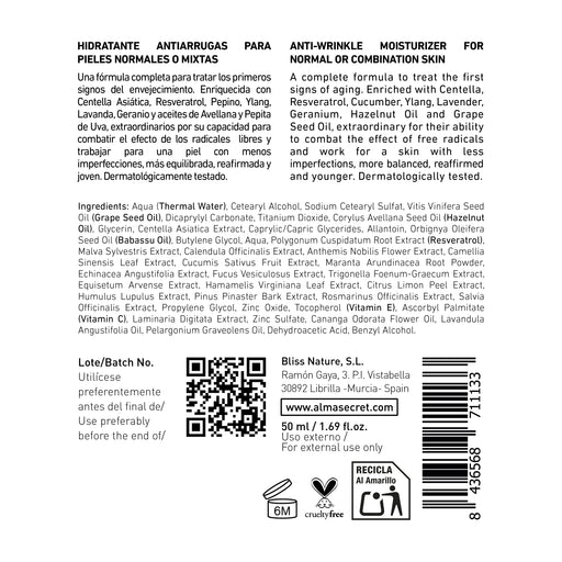 Hydratant Jour Anti-Rides - Pépins de Raisin, Centella &amp; Resvératrol - Spf 20 - 50 ml - Alma Secret - 2