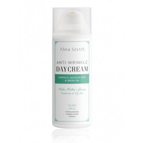 Crème hydratante anti-rides - Sans huile avec propolis, salicylique et thé vert. FPS 20 - 50ml - Alma Secret - 1