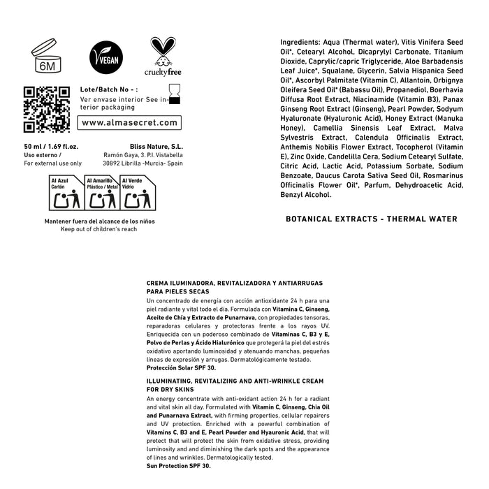 Crème Illuminatrice Anti-Âge Puissante C - Vitamine C, Ginseng &amp; Moringa - Spf 30 - 50 ml - Alma Secret - 3