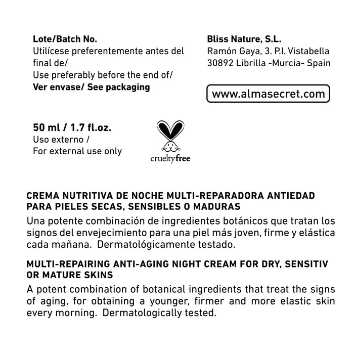 Crème de Nuit Anti-Âge Réparatrice - Rose Musquée, Squalane &amp; Acide Hyaluronique - 50 ml - Alma Secret - 2