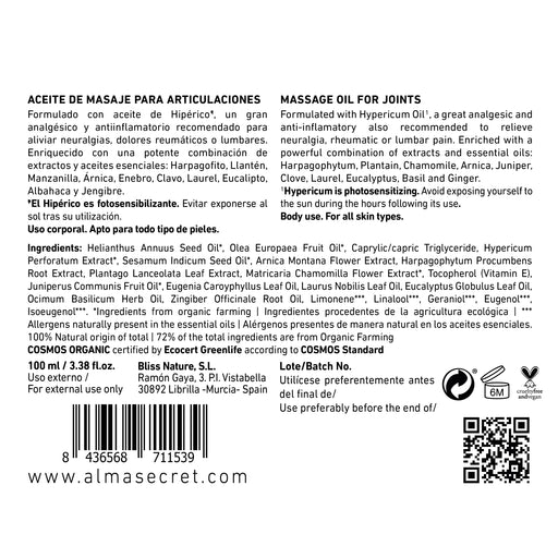 Huile de Massage Corps Articulations - Millepertuis, Genévrier, Girofle et Laurier - 150 ml - Alma Secret - 1