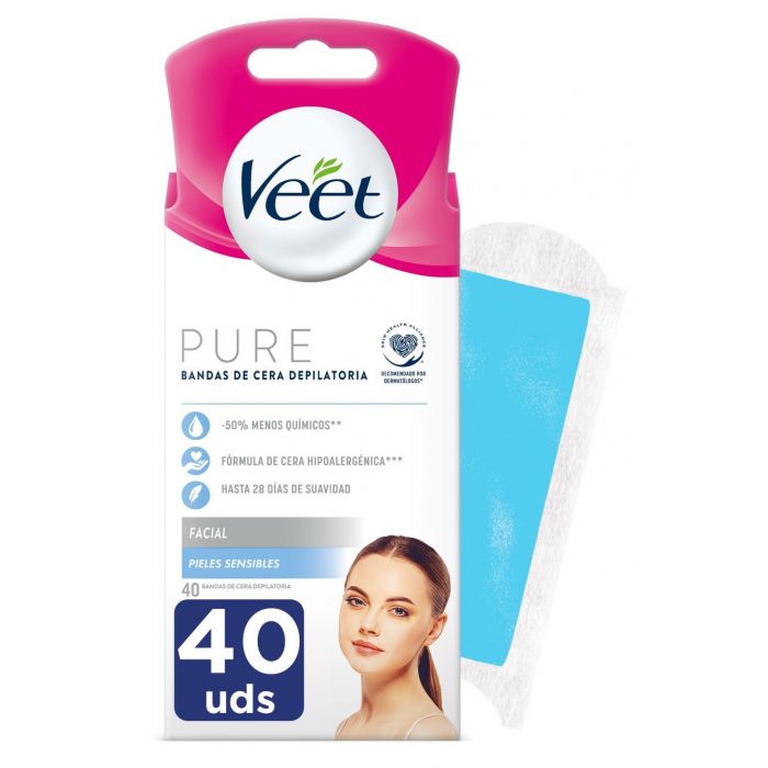 Bandes de cire froide dépilatoire pour épilation du visage - Veet : 40 unidades - 1