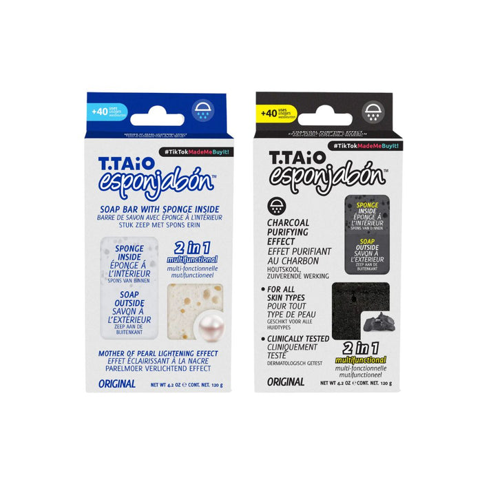 Pack de 2 ÉpongeSavon: Éponge + Savon 2 en 1 - 120gr - T.taio : Perla + Carbon - 1