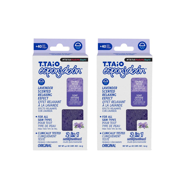 Pack de 2 ÉpongeSavon: Éponge + Savon 2 en 1 - 120gr - T.taio : 2x Lavanda - 1