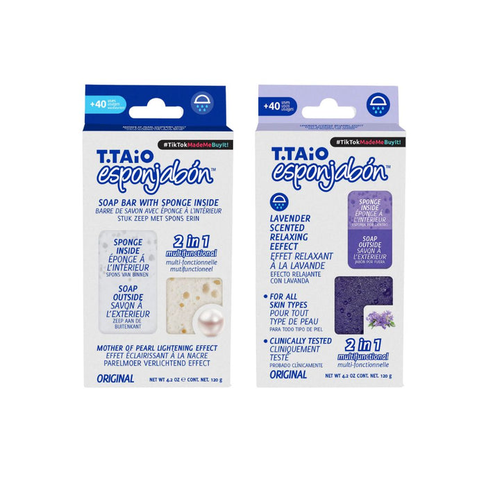 Pack de 2 ÉpongeSavon: Éponge + Savon 2 en 1 - 120gr - T.taio : Perla + Lavanda - 1