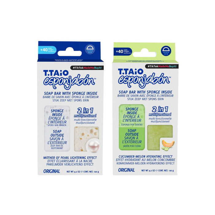 Pack de 2 ÉpongeSavon: Éponge + Savon 2 en 1 - 120gr - T.taio : Perla + Pepino - 1