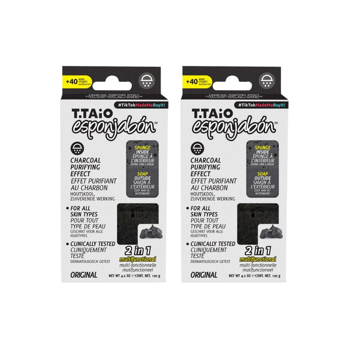 Pack de 2 ÉpongeSavon: Éponge + Savon 2 en 1 - 120gr - T.taio : 2x Carbón - 1
