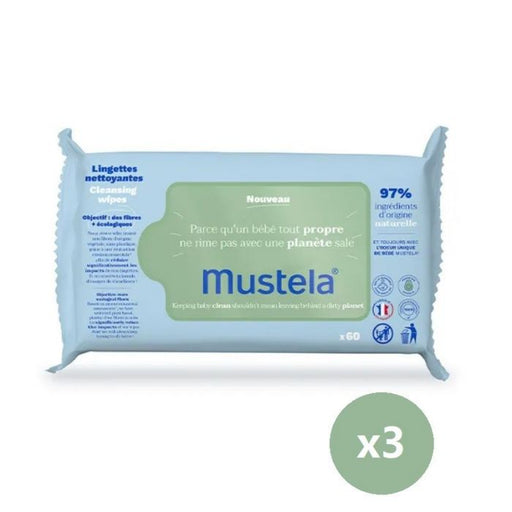 Lingettes nettoyantes écologiques en fibres naturelles - Mustela : 3x60 uds - 1