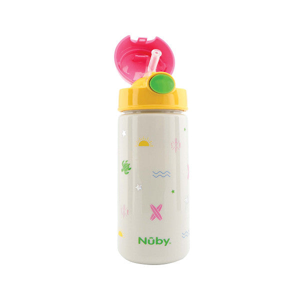 Gobelet avec bouton poussoir et paille Surf - Nuby : Rosa - 1