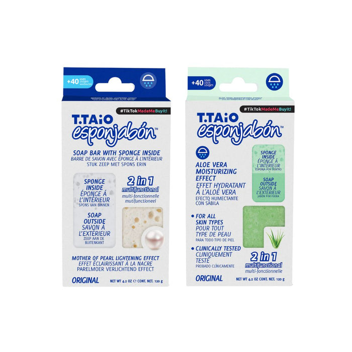 Pack de 2 ÉpongeSavon: Éponge + Savon 2 en 1 - 120gr - T.taio : Perla + Aloe - 1