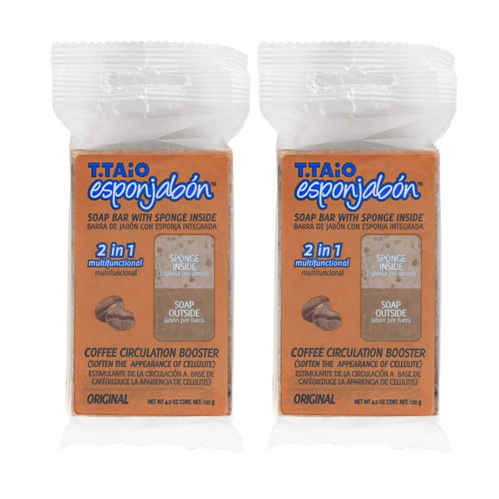Pack de 2 ÉpongeSavon: Éponge + Savon 2 en 1 - 120gr - T.taio : 2x Café - 1