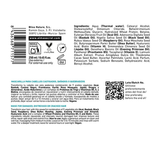 Hair Mask Cheveux Abîmés Masque Réparateur Extrême 250 ml - Alma Secret - 2