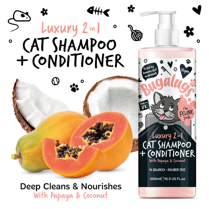 Shampoing et revitalisant 2 en 1 pour chats - Papaye et Noix de Coco - Bugalugs : 500ml - 2