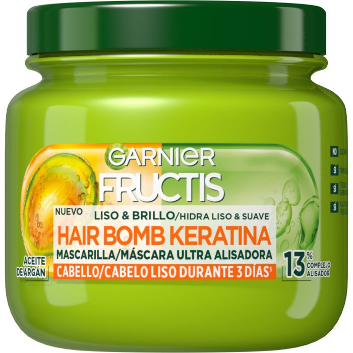 Hair Bomb Keratina Liso & Brillo Masque Capillaire Ultra Lissant à l'Huile d'Argan - Fructis : 300 ml - 1