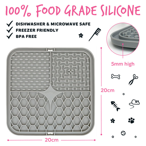 Tapis de Léchage Antistress pour Chiens et Chats - Gris - Bugalugs - 2