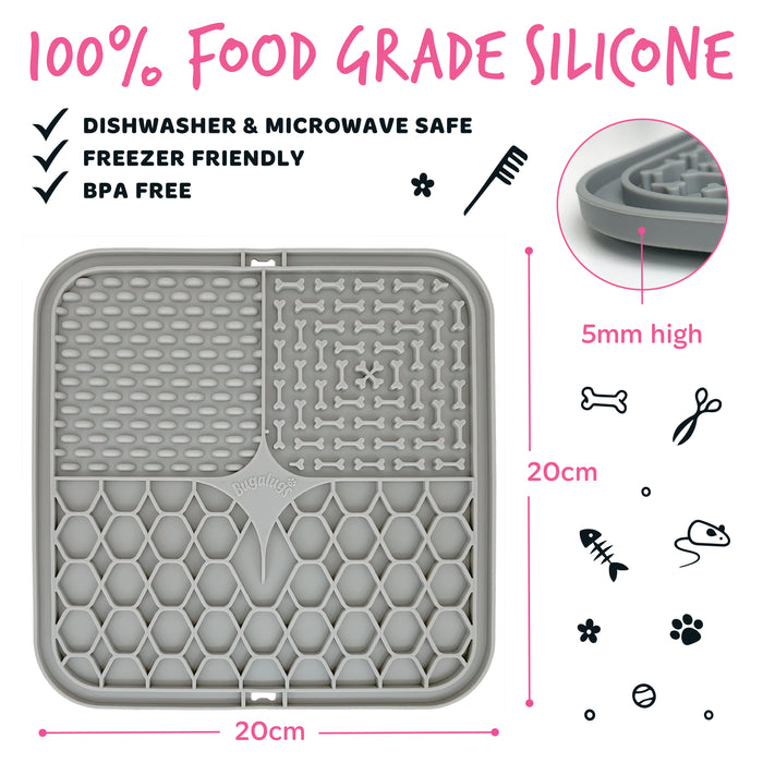 Tapis de Léchage Antistress pour Chiens et Chats - Gris - Bugalugs - 2