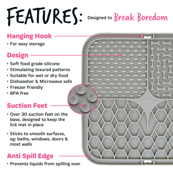 Tapis de Léchage Antistress pour Chiens et Chats - Gris - Bugalugs - 3