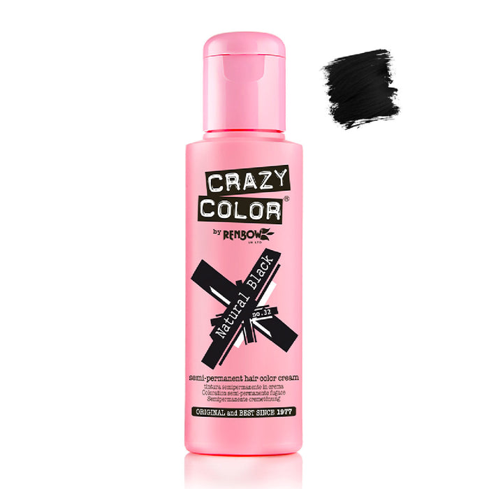 Teinture semi permanente sans ammoniaque 100ml - Crazy Color : 32 -  Natural Black - 1