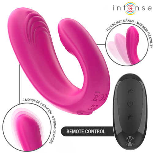 Janet Stimulateur & Vibromasseur Double en Forme de U avec Télécommande - Rose - Intense - 3