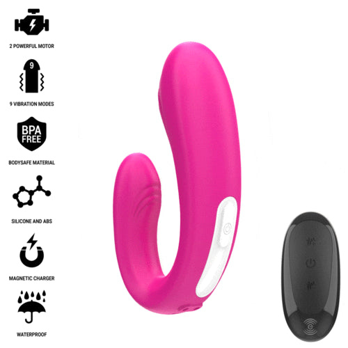Janet Stimulateur & Vibromasseur Double en Forme de U avec Télécommande - Rose - Intense - 4