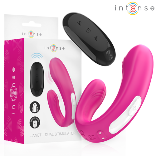 Janet Stimulateur & Vibromasseur Double en Forme de U avec Télécommande - Rose - Intense - 1