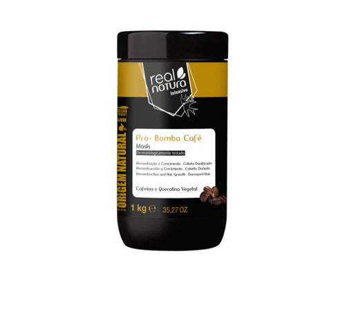Masque capillaire sans sel au café pour cheveux abîmés - Masque Sem Sal Pro-Reparação Bomba Café 1 Kg - Real Natura - 1