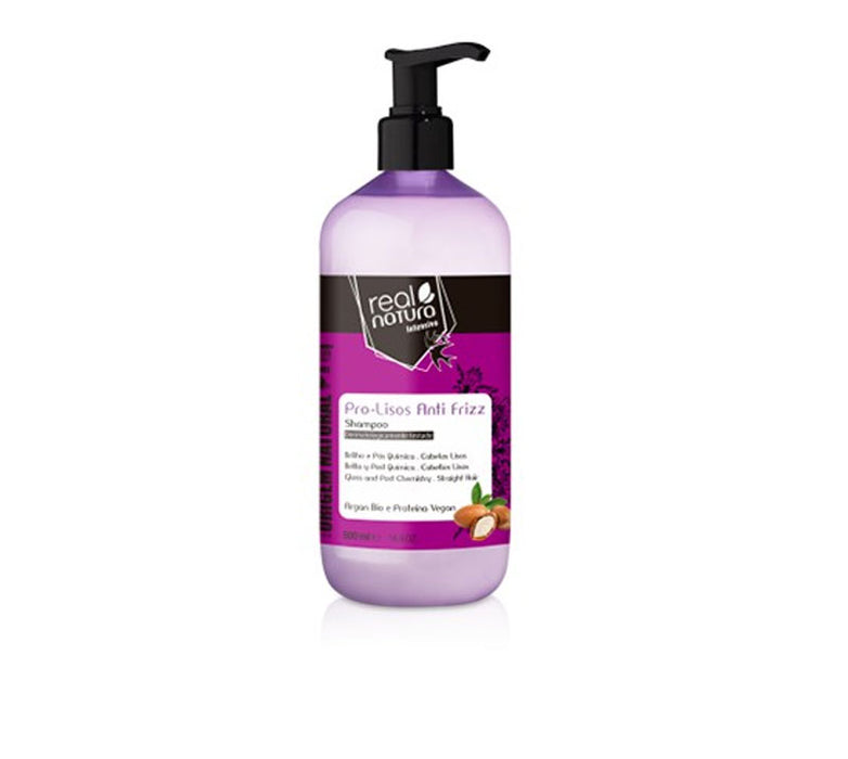 Shampoing Sans Sel à l&#39;Argan Anti-Casse pour Cheveux Raides - Champô Sem Sal Pro-Lisos Anti-Frizz Argan 500 ml - Real Natura - 1