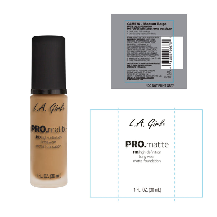 Fond de teint Pro Matte - L.A. Girl : Medium Beige - 2