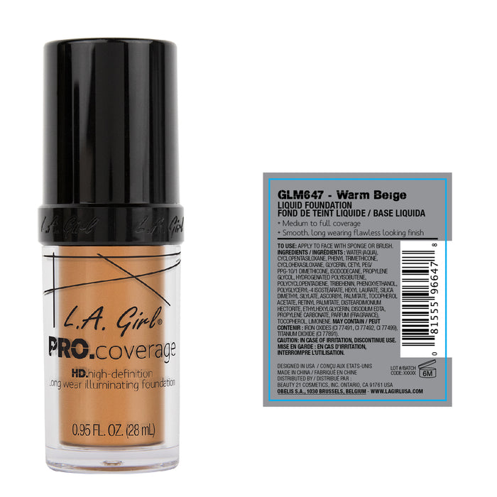 Fond de teint liquide - Pro Coverage Illuminating - L.A. Girl : Warm Beige - 2