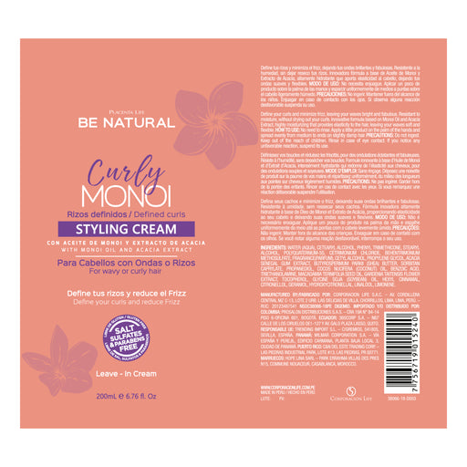 Defined Rizos Cream - Crème coiffante au monoï bouclé 200ml - Be Natural - 2