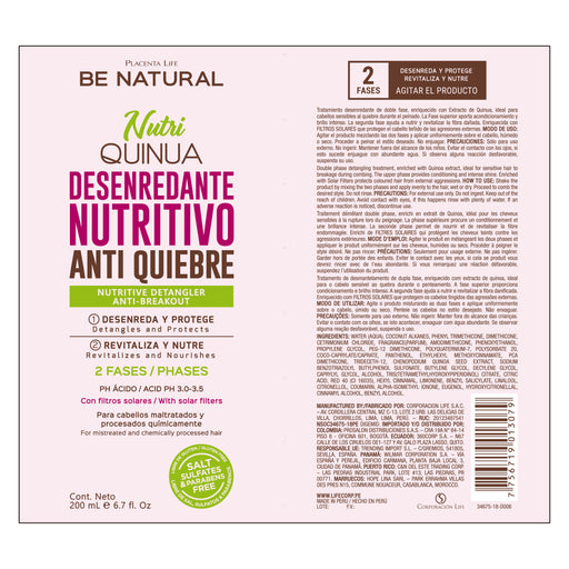 Démêlant Antifritz pour Cheveux - Nutri Quinoa 200ml - Be Natural - 2