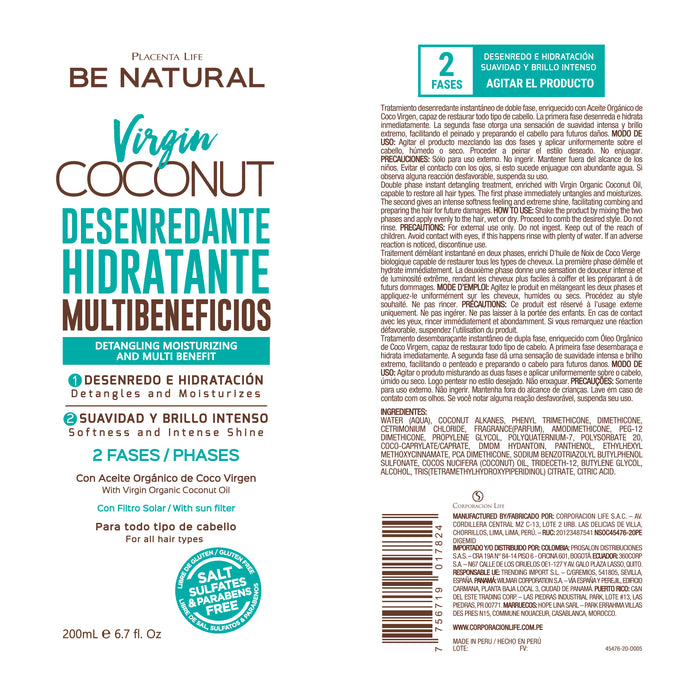 Huile capillaire - Virgin Coconut Antifrizz 200ml - Be Natural - 2