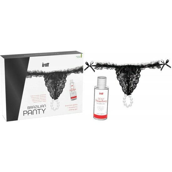 Culotte brésilienne noire + Gel glissant à la fraise - Intt - 3
