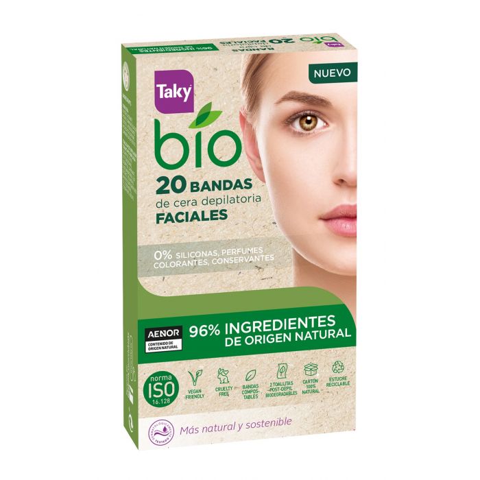 Bandes de Cire Dépilatoire Faciale Bio - Taky - 1