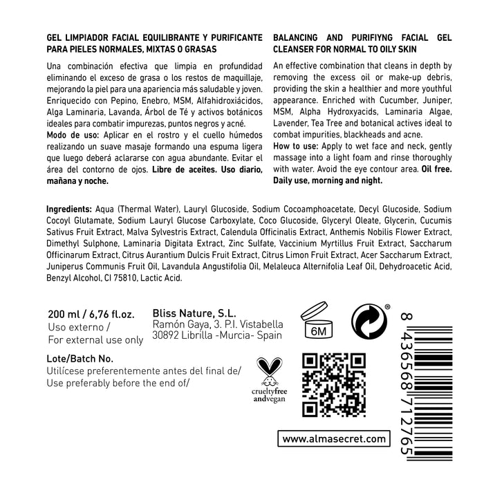 Gel Nettoyant Visage Équilibrant et Purifiant Concombre & Genièvre 200 ml - Alma Secret - 3