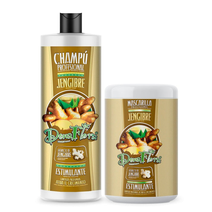 Pack Gingembre: Shampooing 1000ml + Masque Capillaire 1000ml - Dona Flora - 1