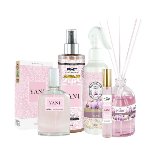 Pack Yani (parfum 90ml + parfum 33ml + brume pour le corps + spray d'ambiance + mikado) - Prady - 1