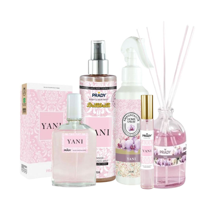 Pack Yani (parfum 90ml + parfum 33ml + brume pour le corps + spray d'ambiance + mikado) - Prady - 1