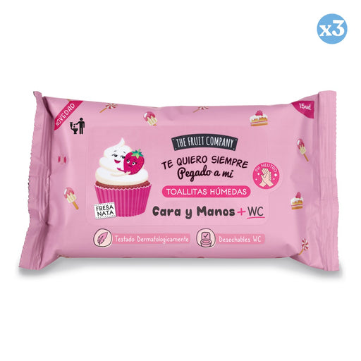 Pack 3x - Lingettes hydroalcooliques fraise et crème - The Fruit Company - 1