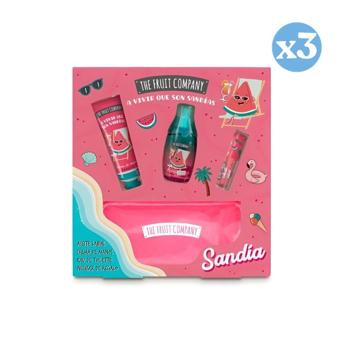 Pack 3x - Ensemble Été Pastèque Eau de Toilette + Crème pour les Mains + Huile à Lèvres + Trousse de Toilette 100 ml - The Fruit Company - 1
