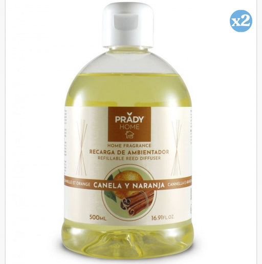 Lot de 2 - Recharge de diffuseur d'ambiance Mikado Cannelle et Orange - 500ml - Prady - Prady - 1
