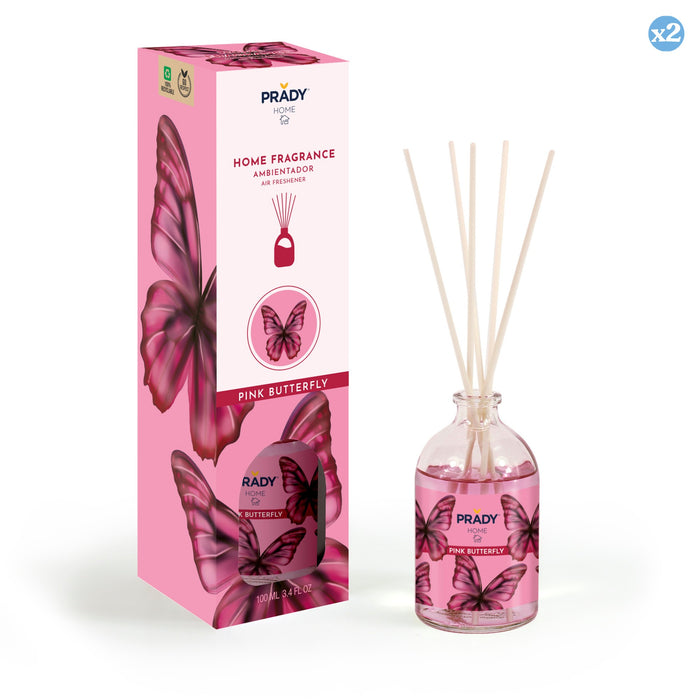 Pack 2x - Diffuseur d'ambiance MIKADO PINK BUTTERFLY 100ML - Prady - 1