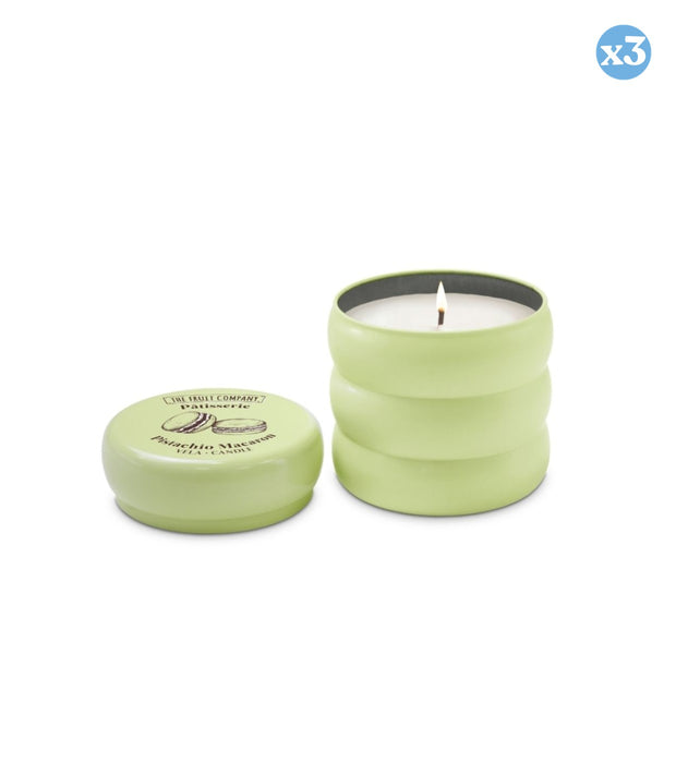 Lot de 3 - BOUGIE EN BOÎTE PISTACHE MACARON PATISSERIE 150 G - The Fruit Company - 1