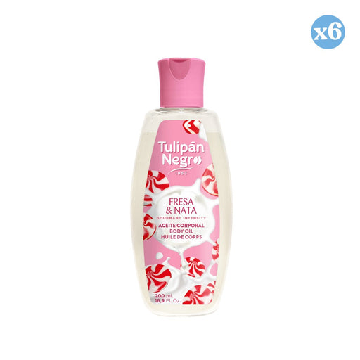 Pack 6x - Huile Corporelle Tulipe Noire Fraise &amp; Crème 200 ml - Tulipan Negro - 1