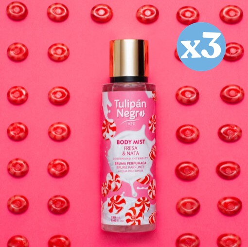 Pack 3x - Brume pour le corps Tulipe Noire Fraise & Crème 250 ml - Tulipan Negro - 1