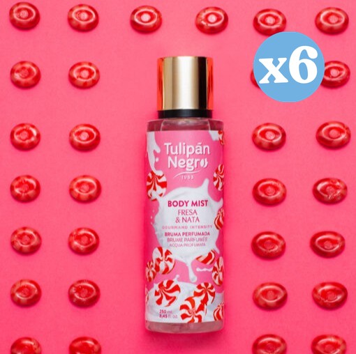 Pack 6x - Brume pour le corps Tulip Noir Fraise & Crème 250 ml - Tulipan Negro - 1