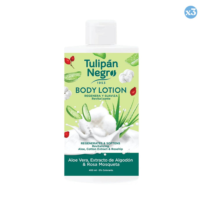 Pack 3x - LAIT CORPOREL TN NOIR ALOE, COTON ET ROSE M 400ML - Tulipan Negro - 1