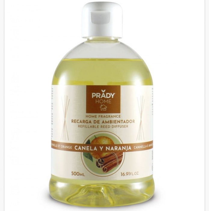 Recharge Mikado - Prady - 500 ml | Assainisseur d'Air au Format Économique pour Diffuseurs avec Bâtonnets - Prady : Canela y Naranja - 1
